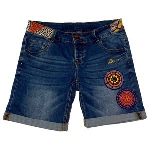 funky colorful blue denim jean shorts with beading